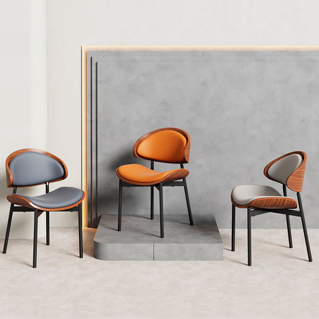 DFM-Chair-FA01513-14.jpg Contemporary Scandinavian Arc Leather Solid Wood Carbon Steel Dining Chair Backrest Armless For Dining Room - Image 1