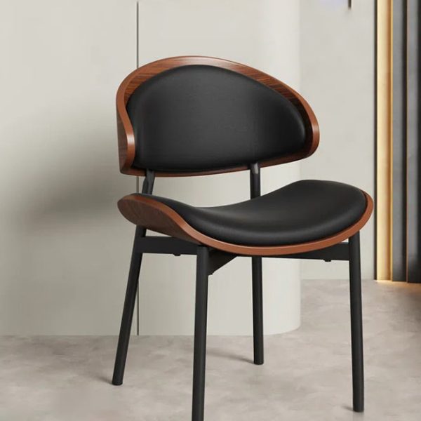 Contemporary Scandinavian Arc Leather Solid Wood Carbon Steel Dining Chair Backrest Armless For Dining Room - Image 20