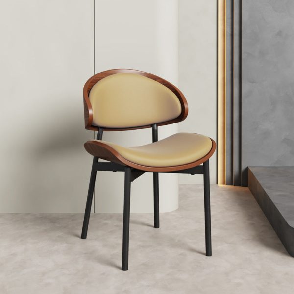 Contemporary Scandinavian Arc Leather Solid Wood Carbon Steel Dining Chair Backrest Armless For Dining Room - Image 11