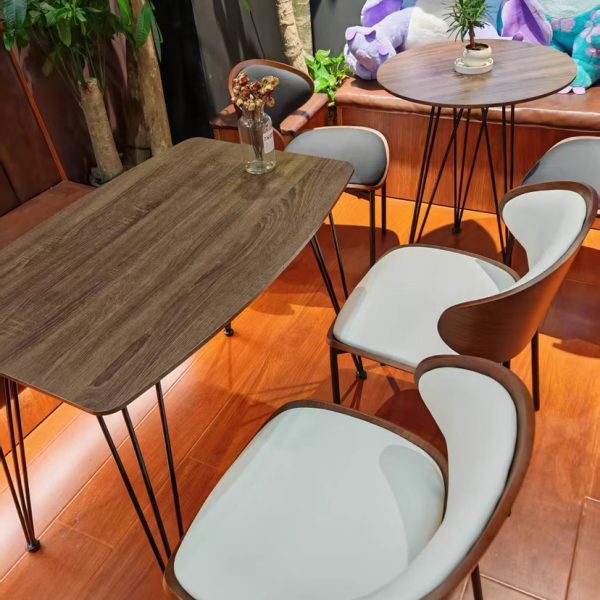 Contemporary Scandinavian Arc Leather Solid Wood Carbon Steel Dining Chair Backrest Armless For Dining Room - Image 25