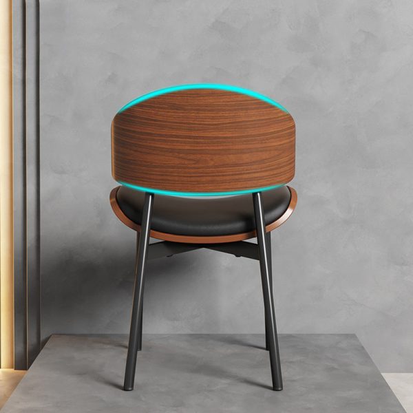 Contemporary Scandinavian Arc Leather Solid Wood Carbon Steel Dining Chair Backrest Armless For Dining Room - Image 7