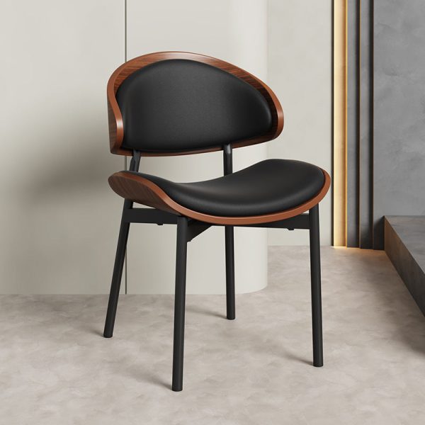 Contemporary Scandinavian Arc Leather Solid Wood Carbon Steel Dining Chair Backrest Armless For Dining Room - Image 12