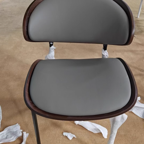 Contemporary Scandinavian Arc Leather Solid Wood Carbon Steel Dining Chair Backrest Armless For Dining Room - Image 23