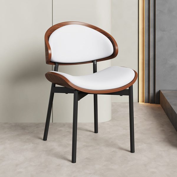 Contemporary Scandinavian Arc Leather Solid Wood Carbon Steel Dining Chair Backrest Armless For Dining Room - Image 13