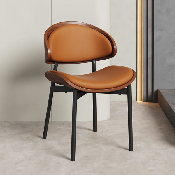 Contemporary Scandinavian Arc Leather Solid Wood Carbon Steel Dining Chair Backrest Armless For Dining Room - Image 16