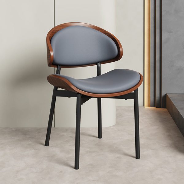 Contemporary Scandinavian Arc Leather Solid Wood Carbon Steel Dining Chair Backrest Armless For Dining Room - Image 17
