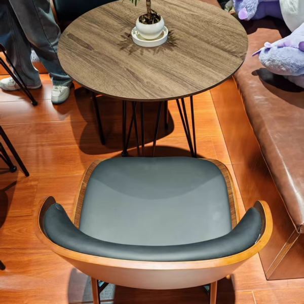 Contemporary Scandinavian Arc Leather Solid Wood Carbon Steel Dining Chair Backrest Armless For Dining Room - Image 26