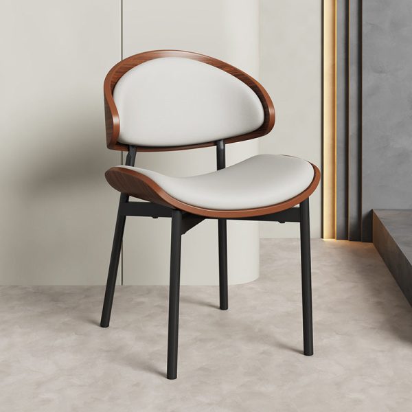 Contemporary Scandinavian Arc Leather Solid Wood Carbon Steel Dining Chair Backrest Armless For Dining Room - Image 18