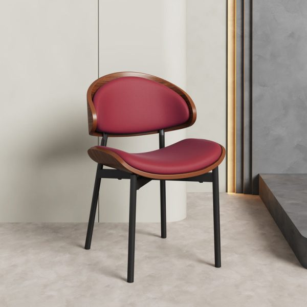 Contemporary Scandinavian Arc Leather Solid Wood Carbon Steel Dining Chair Backrest Armless For Dining Room - Image 14