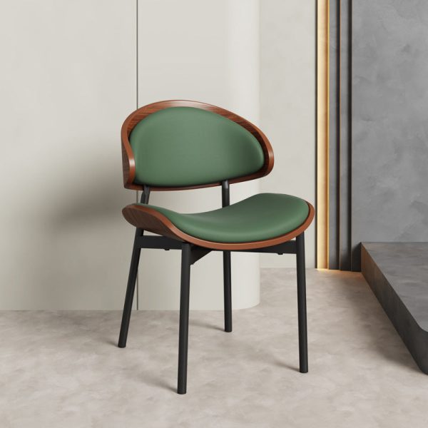 Contemporary Scandinavian Arc Leather Solid Wood Carbon Steel Dining Chair Backrest Armless For Dining Room - Image 15