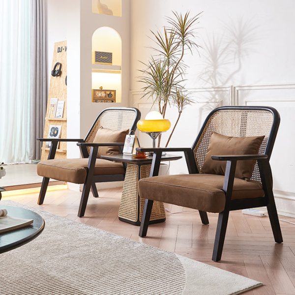 Contemporary Scandinavian Square Flannelette Solid Wood Rattan Ash Sponge Sofa Backrest Armrest For Living Room - Image 3