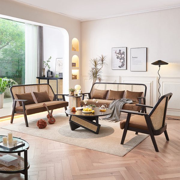 Contemporary Scandinavian Square Flannelette Solid Wood Rattan Ash Sponge Sofa Backrest Armrest For Living Room - Image 13