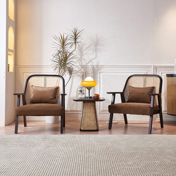 Contemporary Scandinavian Square Flannelette Solid Wood Rattan Ash Sponge Sofa Backrest Armrest For Living Room - Image 2