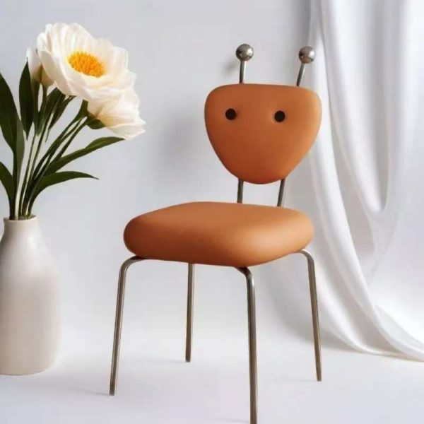 Contemporary Creative Square Alien Leather Lambswool Iron Dining Chair Backrest Armless For Dining Room - Image 9