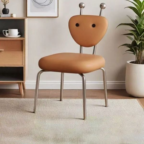 Contemporary Creative Square Alien Leather Lambswool Iron Dining Chair Backrest Armless For Dining Room - Image 6