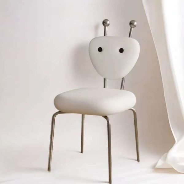 Contemporary Creative Square Alien Leather Lambswool Iron Dining Chair Backrest Armless For Dining Room - Image 11