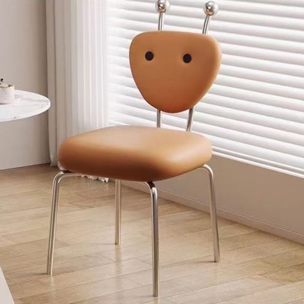 Contemporary Creative Square Alien Leather Lambswool Iron Dining Chair Backrest Armless For Dining Room - Image 5