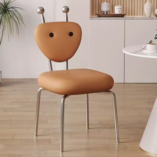 Contemporary Creative Square Alien Leather Lambswool Iron Dining Chair Backrest Armless For Dining Room - Image 8