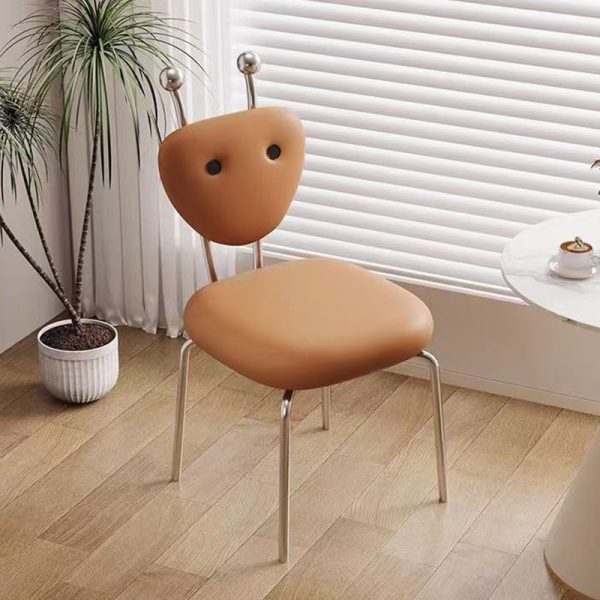 Contemporary Creative Square Alien Leather Lambswool Iron Dining Chair Backrest Armless For Dining Room - Image 7