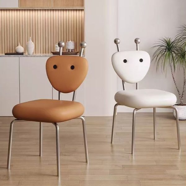 Contemporary Creative Square Alien Leather Lambswool Iron Dining Chair Backrest Armless For Dining Room - Image 3