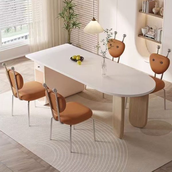 Contemporary Creative Square Alien Leather Lambswool Iron Dining Chair Backrest Armless For Dining Room - Image 2