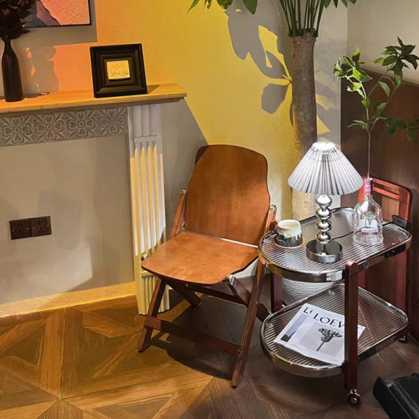 Contemporary Retro Foldable Solid Wood Composite Board Beech Coffee Chair Backrest Armless For Dining Room - Image 3