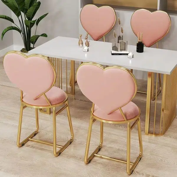 Contemporary Creative Carbon Steel Flannelette Heart Shape Dining Chair Backrest Armless For Dining Room - Image 2