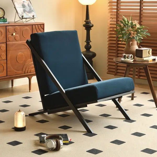 Contemporary Nordic Rectangular Tilt Upholstered Velvet Metal Frame Accent Chair Backrest For Living Room - Image 3