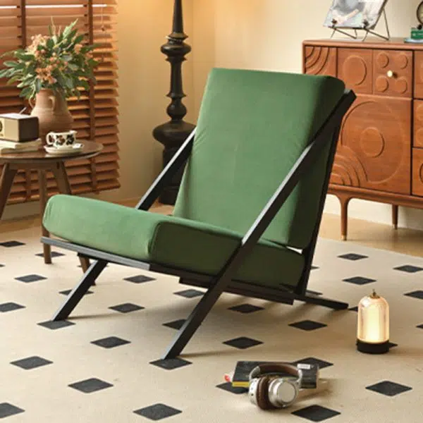 Contemporary Nordic Rectangular Tilt Upholstered Velvet Metal Frame Accent Chair Backrest For Living Room - Image 14