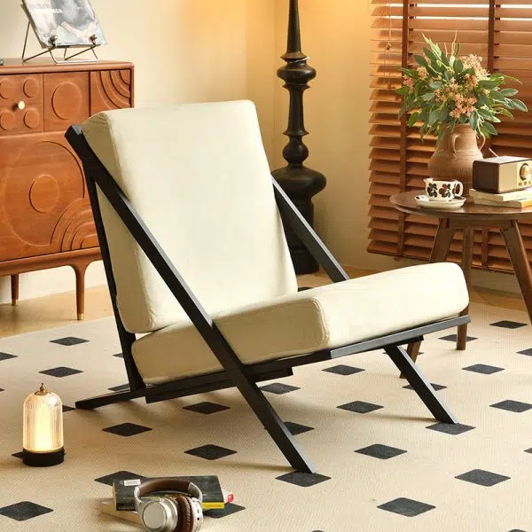 Contemporary Nordic Rectangular Tilt Upholstered Velvet Metal Frame Accent Chair Backrest For Living Room - Image 13