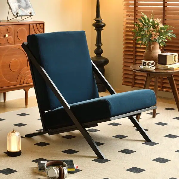 Contemporary Nordic Rectangular Tilt Upholstered Velvet Metal Frame Accent Chair Backrest For Living Room - Image 15