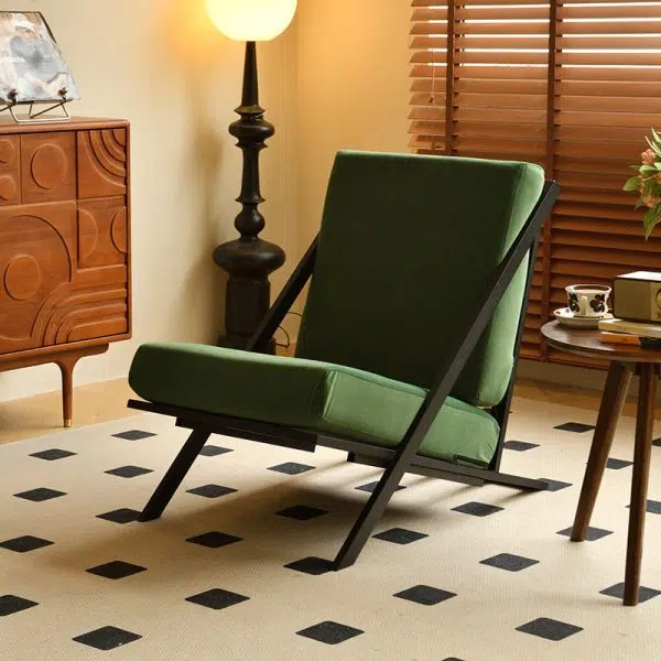 Contemporary Nordic Rectangular Tilt Upholstered Velvet Metal Frame Accent Chair Backrest For Living Room - Image 16