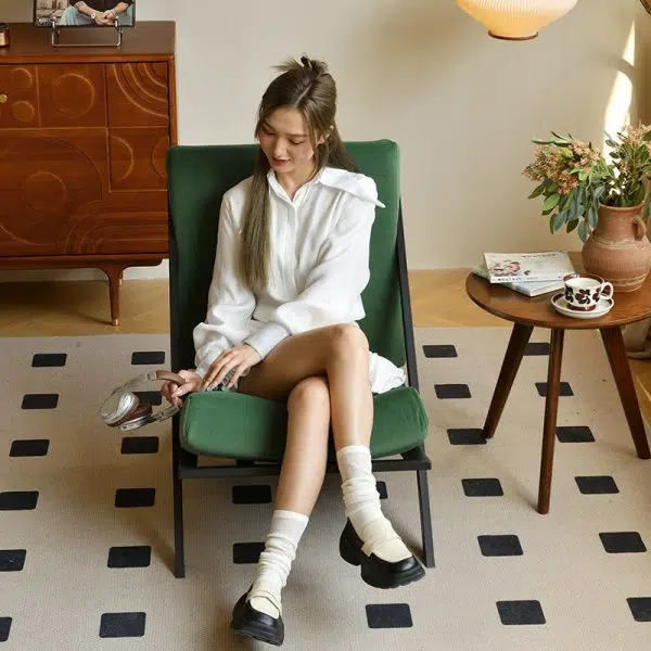 Contemporary Nordic Rectangular Tilt Upholstered Velvet Metal Frame Accent Chair Backrest For Living Room - Image 19