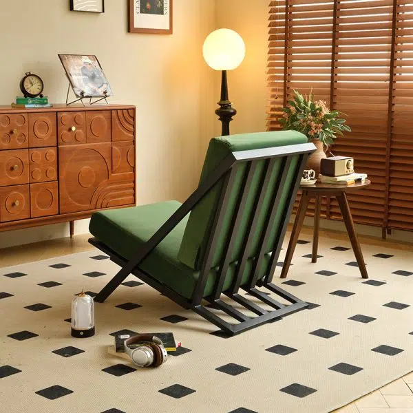 Contemporary Nordic Rectangular Tilt Upholstered Velvet Metal Frame Accent Chair Backrest For Living Room - Image 9