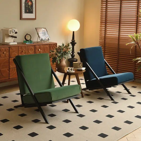 Contemporary Nordic Rectangular Tilt Upholstered Velvet Metal Frame Accent Chair Backrest For Living Room - Image 2