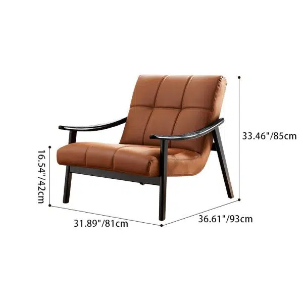 Contemporary Retro Rectangular Lattice Leather Wood Bracket Accent Chair Backrest Arm For Living Room - Image 4