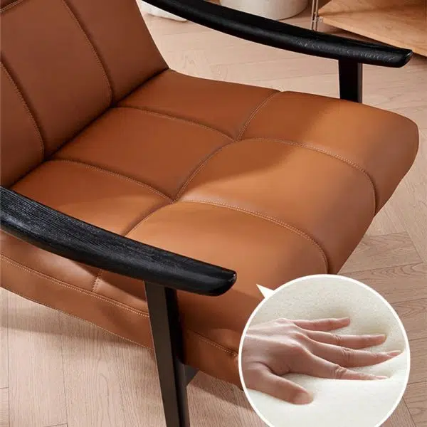 Contemporary Retro Rectangular Lattice Leather Wood Bracket Accent Chair Backrest Arm For Living Room - Image 12