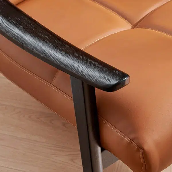 Contemporary Retro Rectangular Lattice Leather Wood Bracket Accent Chair Backrest Arm For Living Room - Image 11