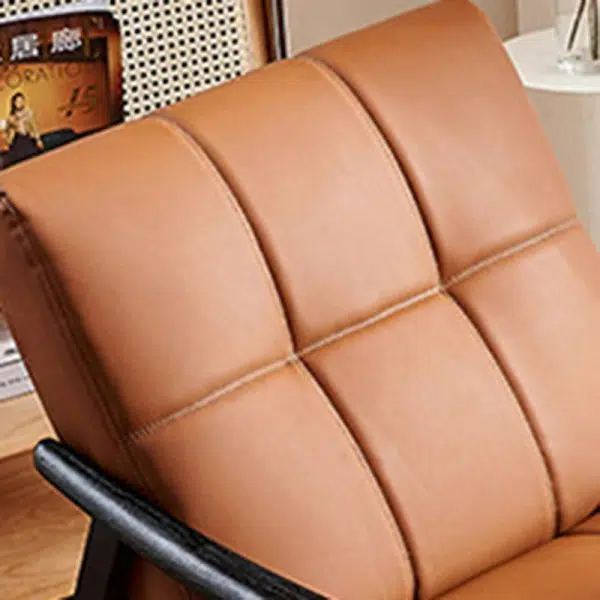 Contemporary Retro Rectangular Lattice Leather Wood Bracket Accent Chair Backrest Arm For Living Room - Image 7