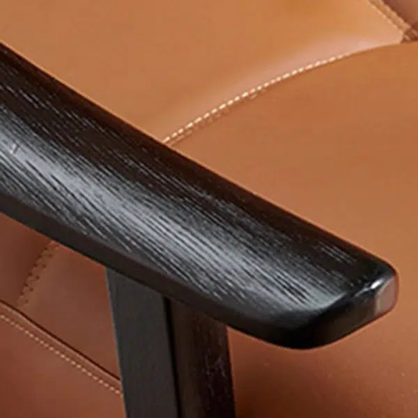 Contemporary Retro Rectangular Lattice Leather Wood Bracket Accent Chair Backrest Arm For Living Room - Image 10