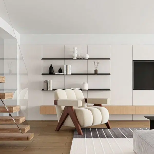 Contemporary Nordic Rectangular Striped Upholstered Velvet Solid Wood Accent Chair Backrest Arm For Living Room - Image 6