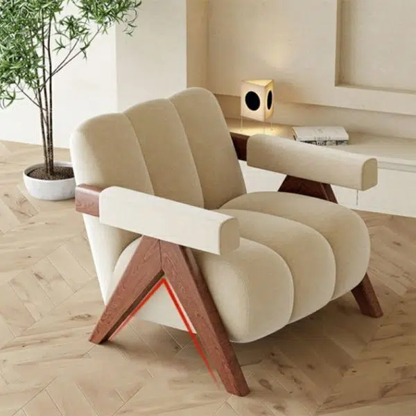 Contemporary Nordic Rectangular Striped Upholstered Velvet Solid Wood Accent Chair Backrest Arm For Living Room - Image 9