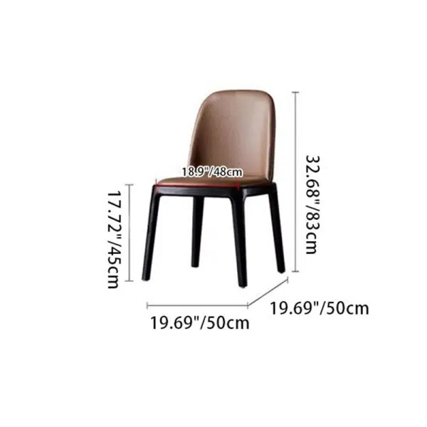Contemporary Nordic Square Leather Solid Wood Dining Chair Curved Backrest For Dining Room - Image 4