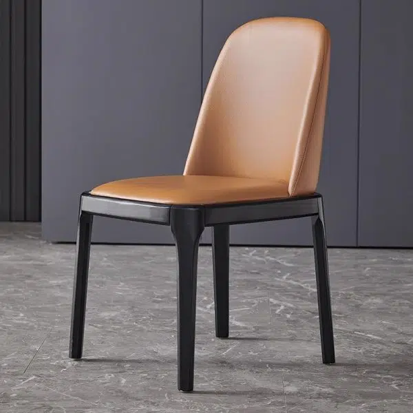 Contemporary Nordic Square Leather Solid Wood Dining Chair Curved Backrest For Dining Room - Image 23
