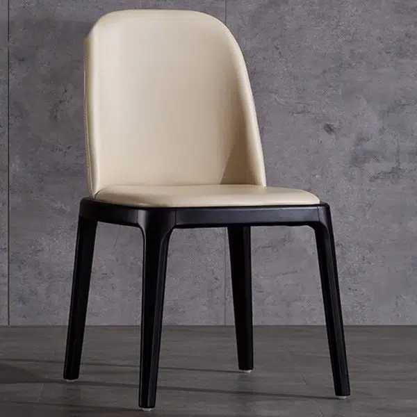 Contemporary Nordic Square Leather Solid Wood Dining Chair Curved Backrest For Dining Room - Image 24