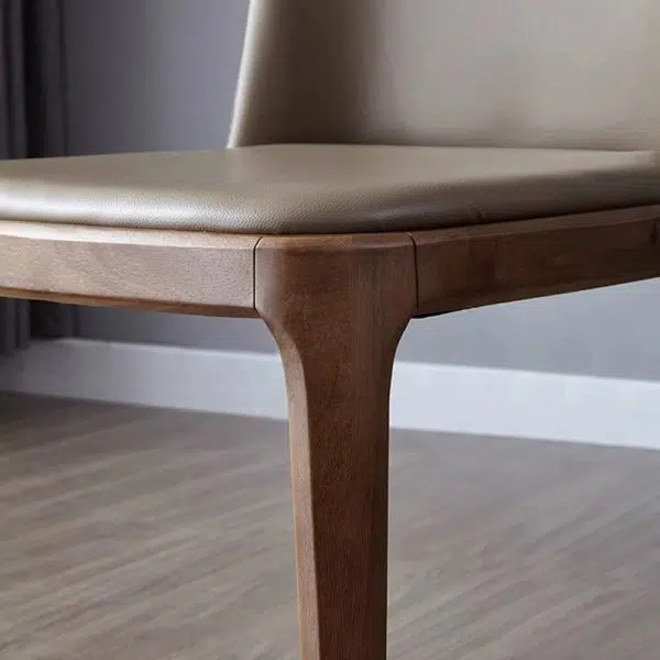 Contemporary Nordic Square Leather Solid Wood Dining Chair Curved Backrest For Dining Room - Image 7