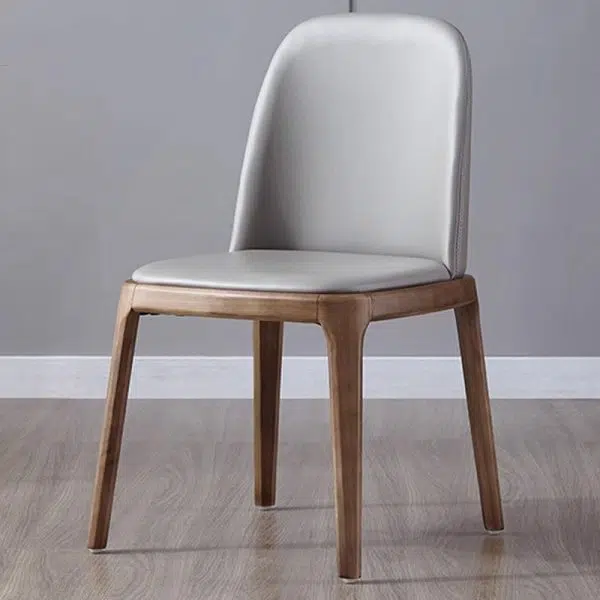 Contemporary Nordic Square Leather Solid Wood Dining Chair Curved Backrest For Dining Room - Image 12