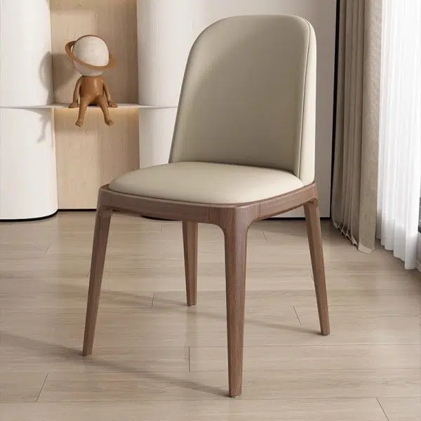 Contemporary Nordic Square Leather Solid Wood Dining Chair Curved Backrest For Dining Room - Image 11