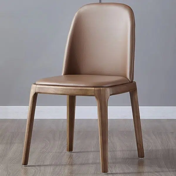 Contemporary Nordic Square Leather Solid Wood Dining Chair Curved Backrest For Dining Room - Image 3