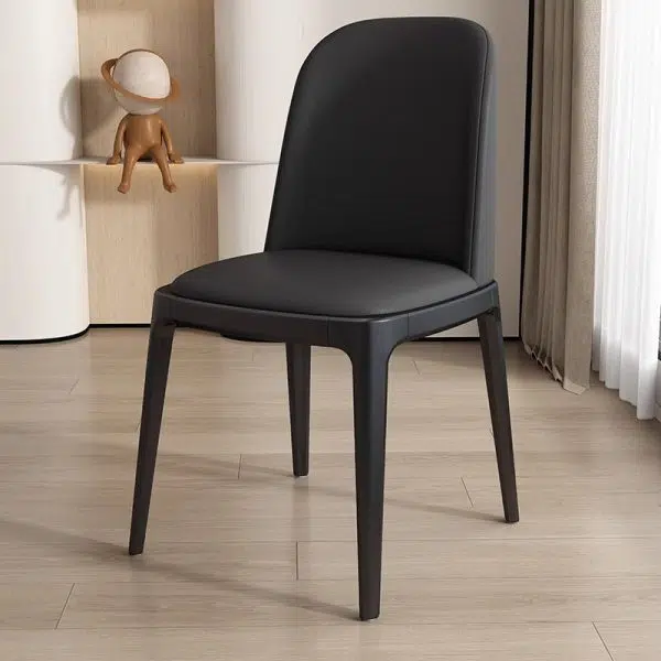 Contemporary Nordic Square Leather Solid Wood Dining Chair Curved Backrest For Dining Room - Image 2